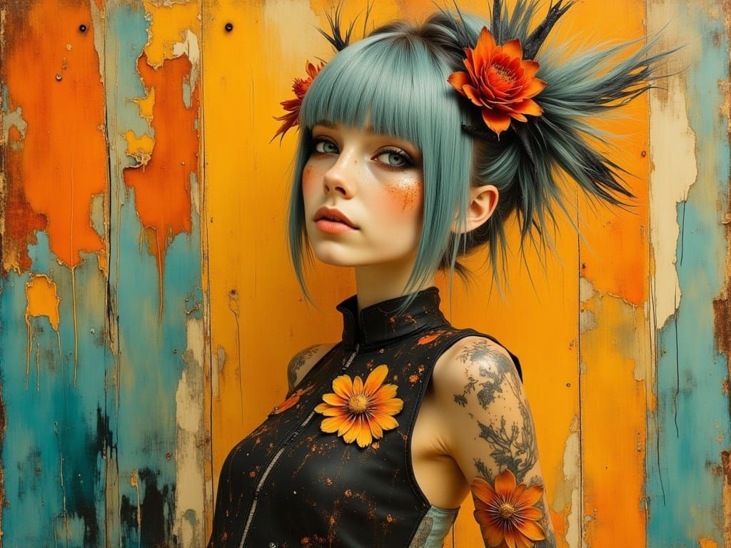 Steampunk Surfer Girl with Floral Patterns