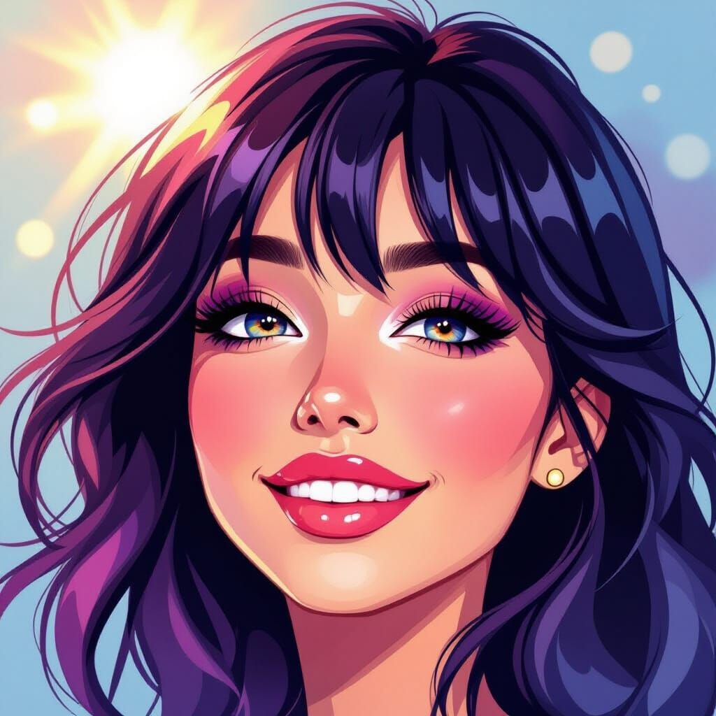 Smiling Woman in Alcohol Ink Style Portrait