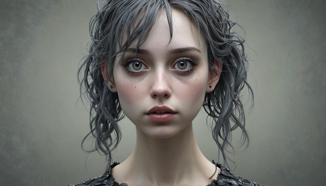 Hyperrealistic Girl Portrait in Tim Burton Style
