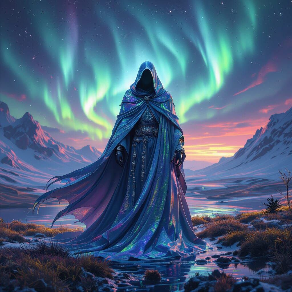 Majestic Figure Manifests Reality in Surreal Landscape