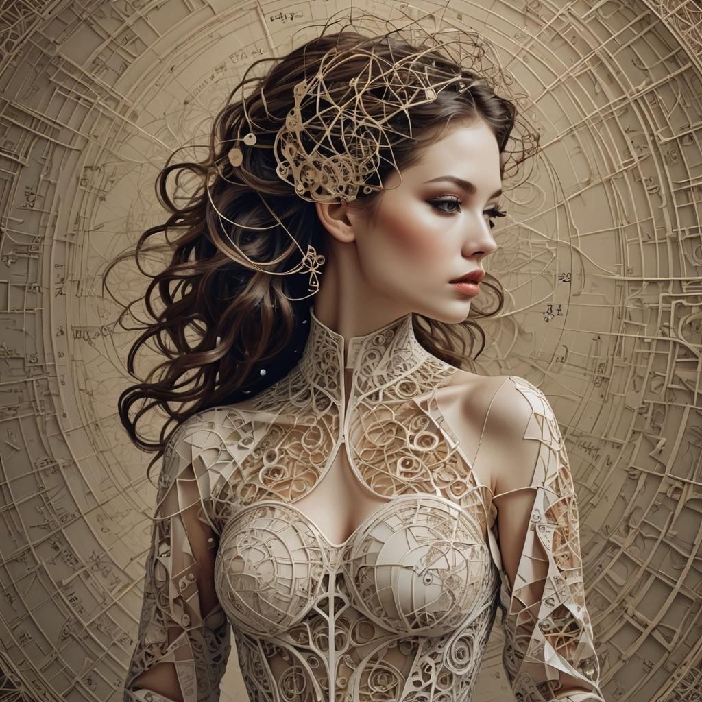 Math Art: Woman Visualizing Complex Formulas