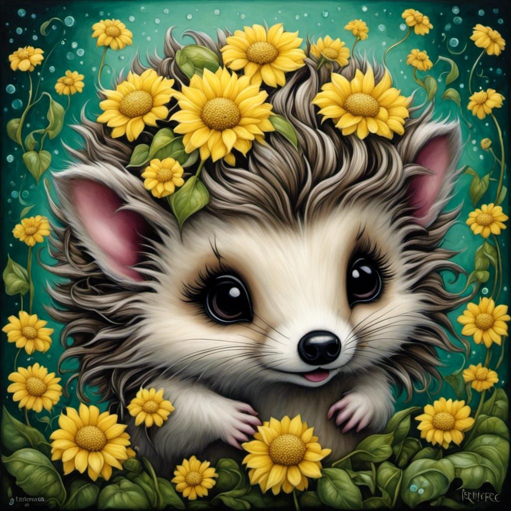 Cute Hedgehog in Dandelions
