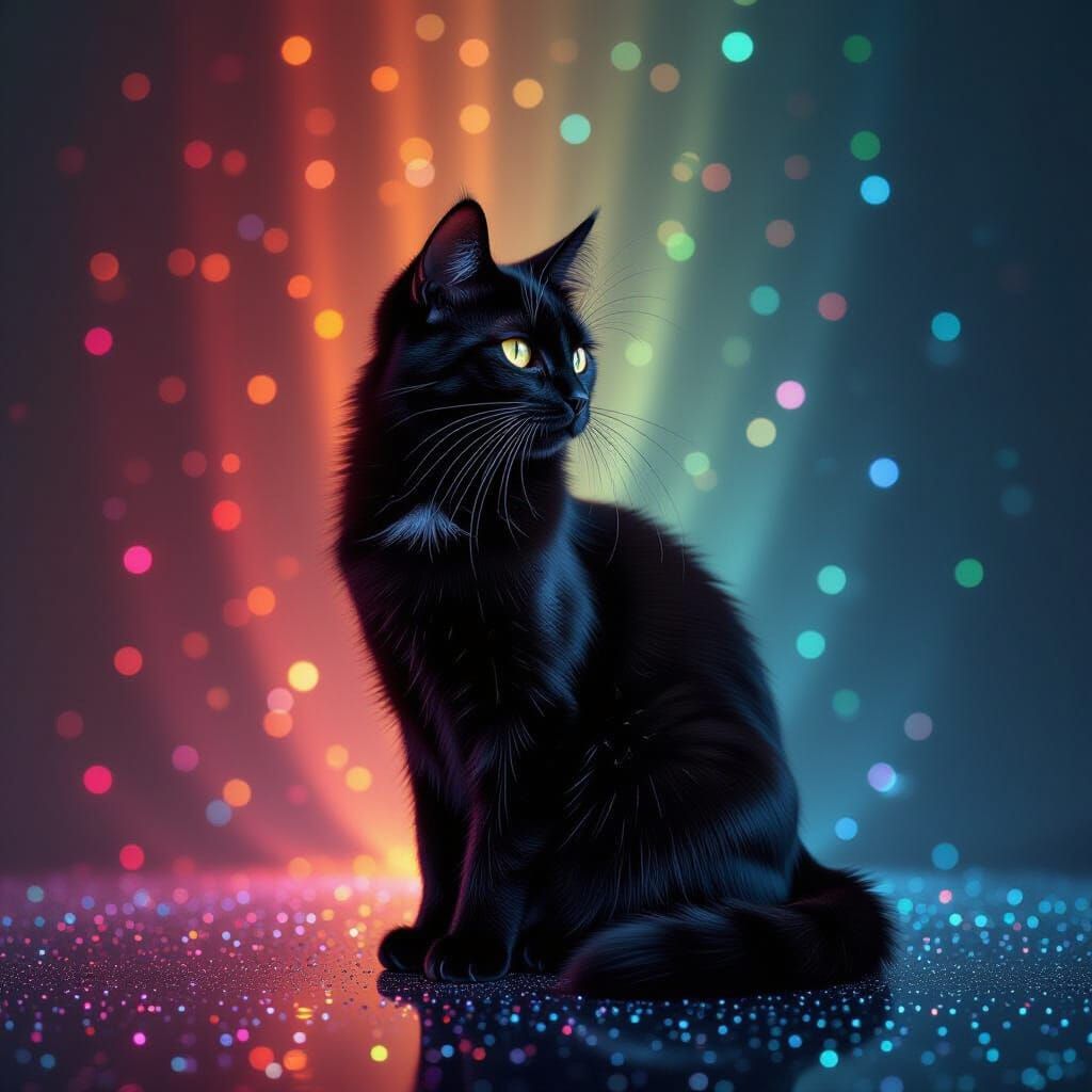 Diamond Black Cat in Gothic Glitter Art Style