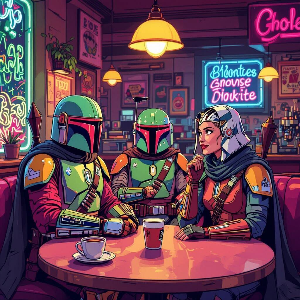 Boba Fett and The Mandalorian in 80s Disney Style