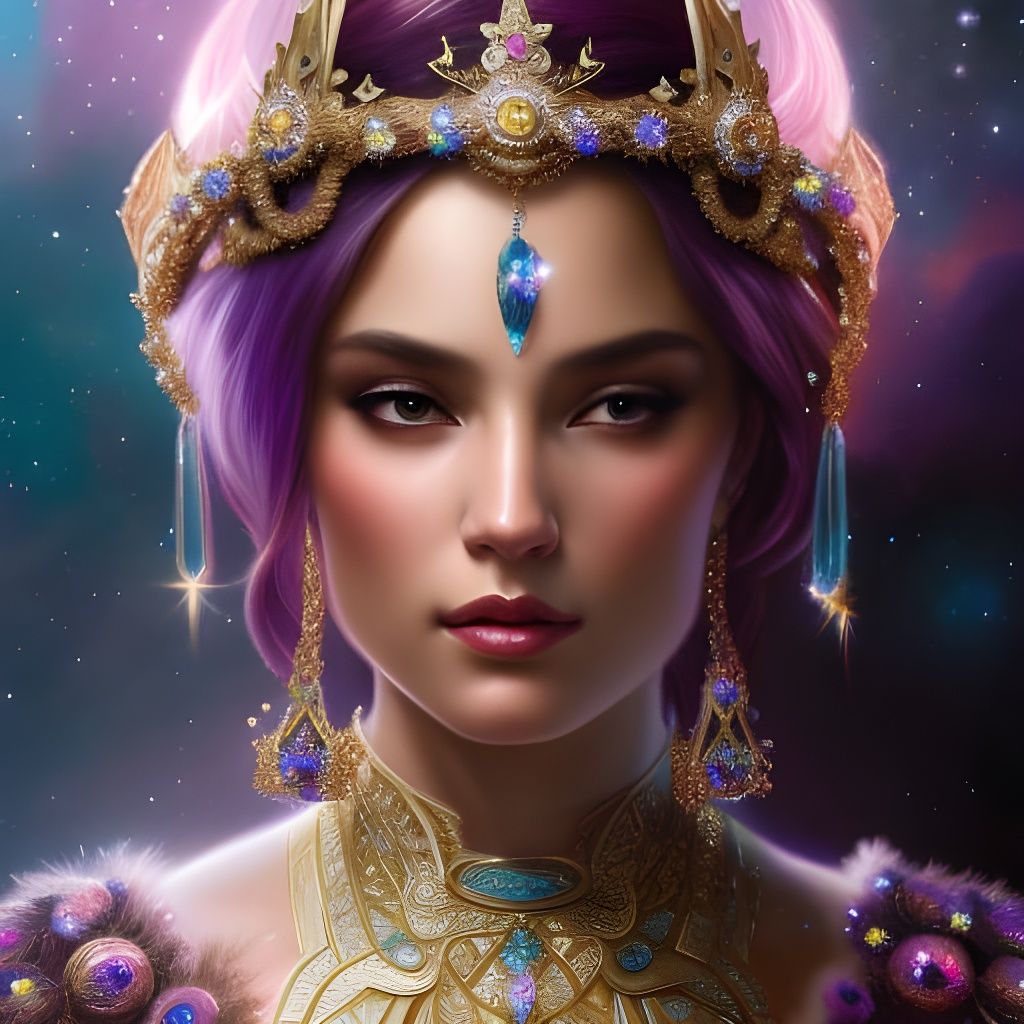 Ornate Galactic Goddess Portrait in Ethereal Lighting