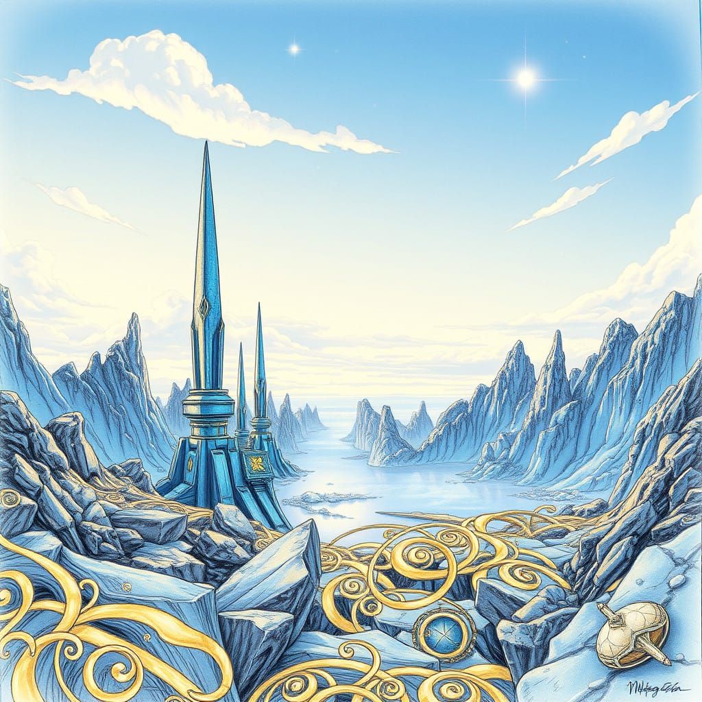 Ethereal Nyx Landscape in Art Nouveau Style