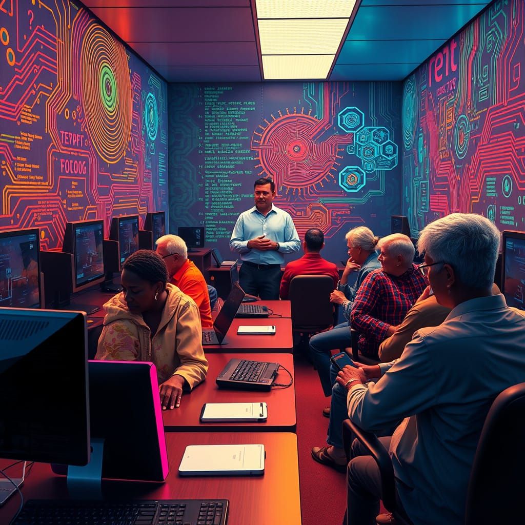 Diverse Seniors Thrive in Modern Computer Lab