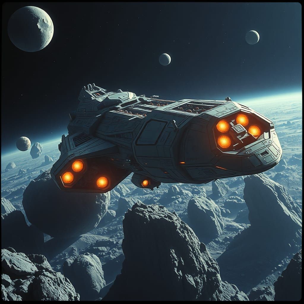 Majestic Sci-Fi Spaceship Explores Asteroid Belt