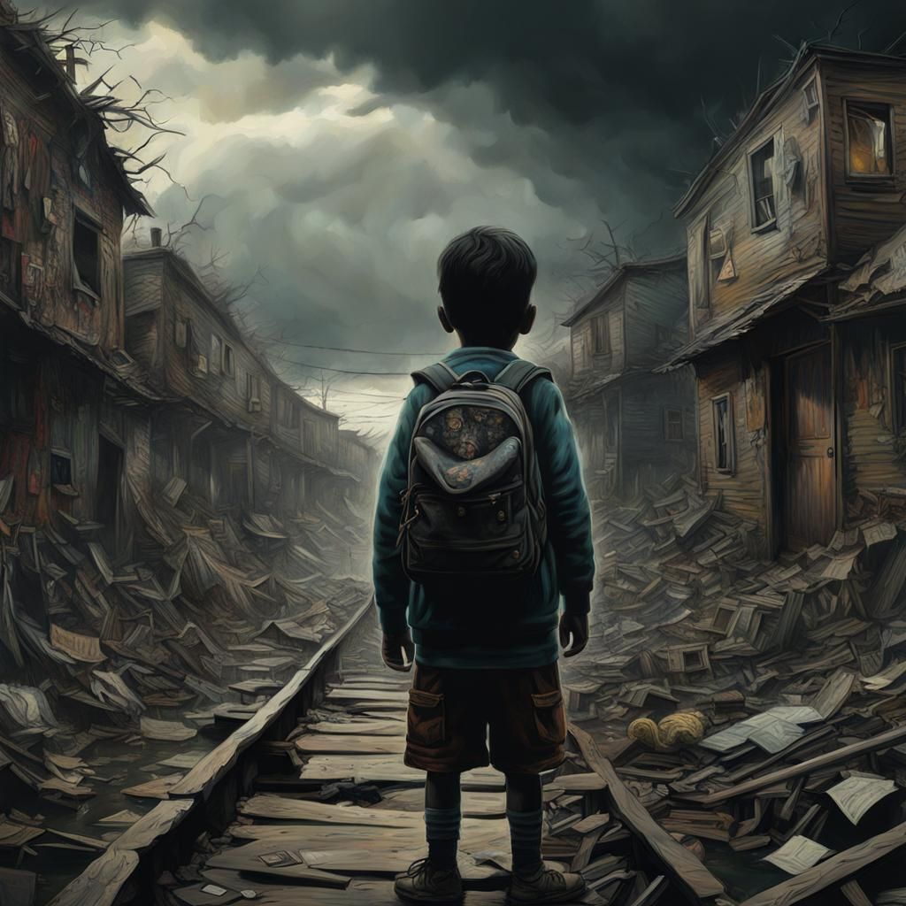 Neo-Expressionist Image: Childhood Diminished by Darkness