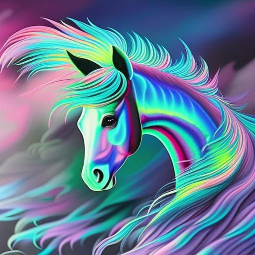 Holographic Unicorn in Surreal Dreamscape, Digital Art