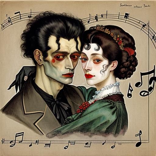 Vampire's Serenade: Musical Notes in Art Nouveau Style