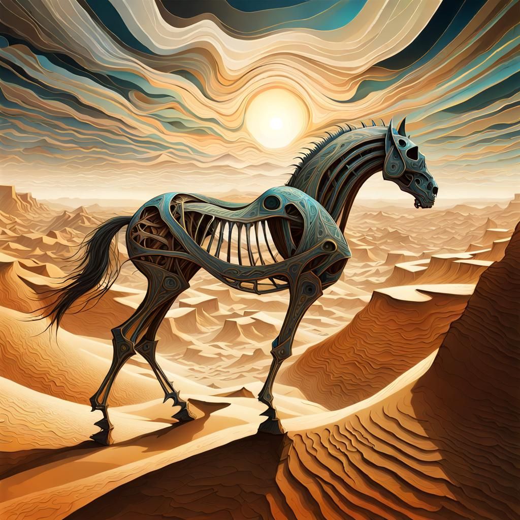 Desert Canyon Horse Skeleton in Abstract Fractal Style
