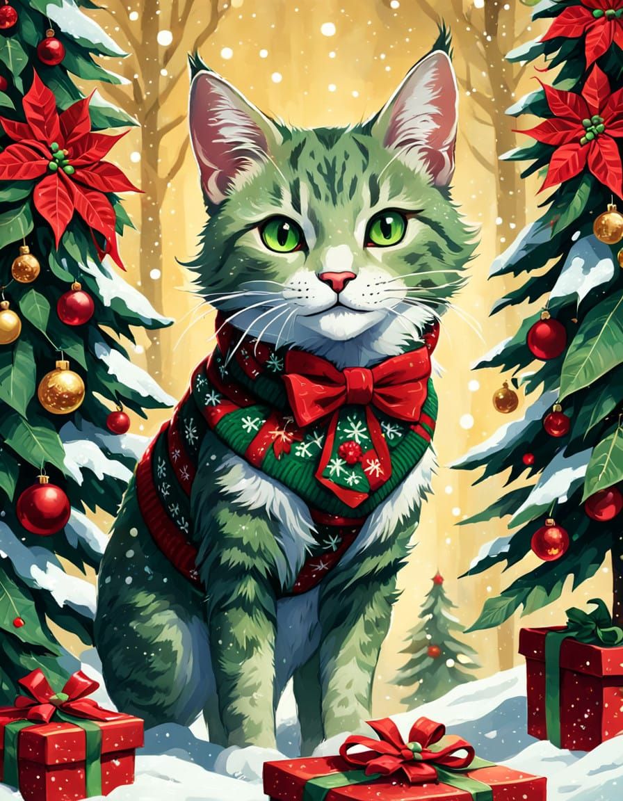 A Tabaxi Female's Festive Joy in Holiday Style