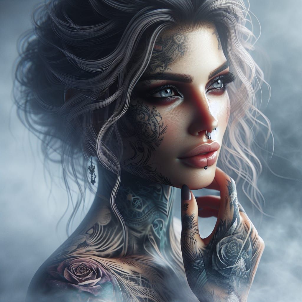 Tattooed Norse Goddess in Mist: Digital Concept Art