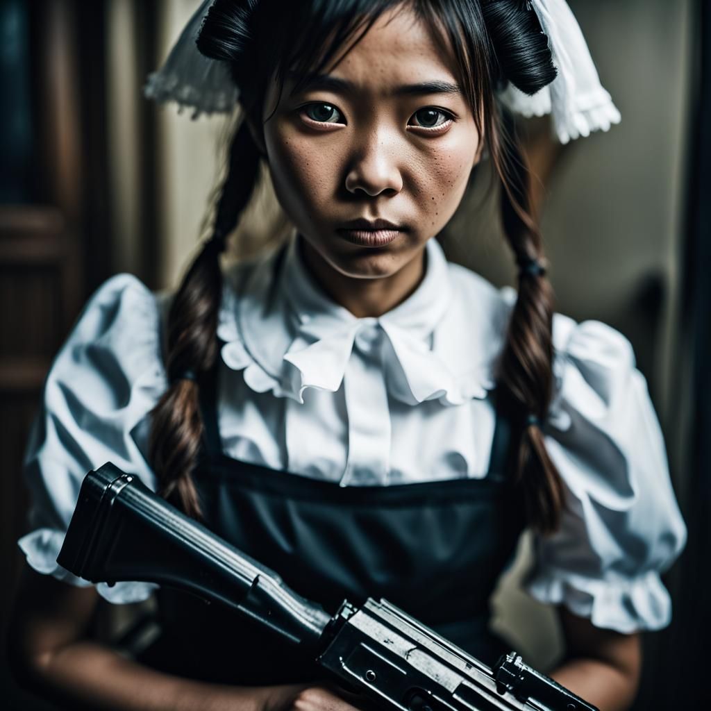 Asian Maid with AK-47 Portrait by Lee Jeffries