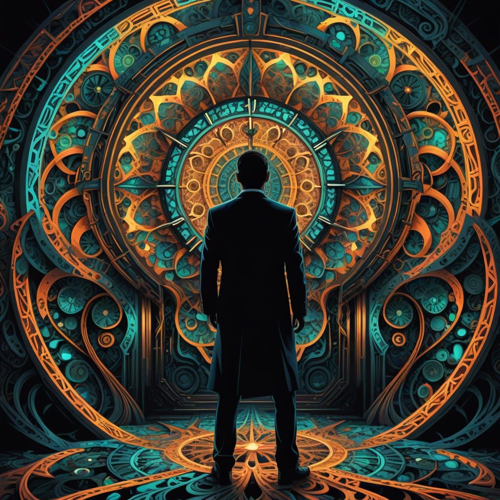 Abstract Fractal with Neon Lighting and Geometric Shapes