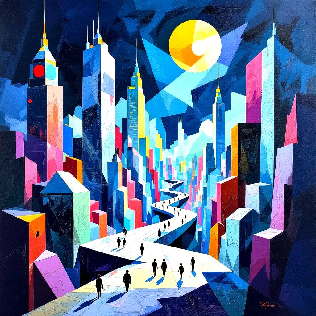 Pablo Picasso meet Akira.. in Cubist futuristic world.