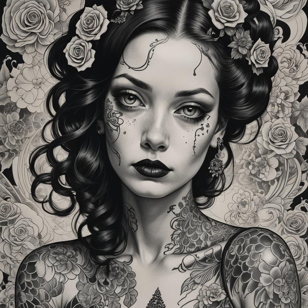 1940s Tattooed Woman: Black and White Photography