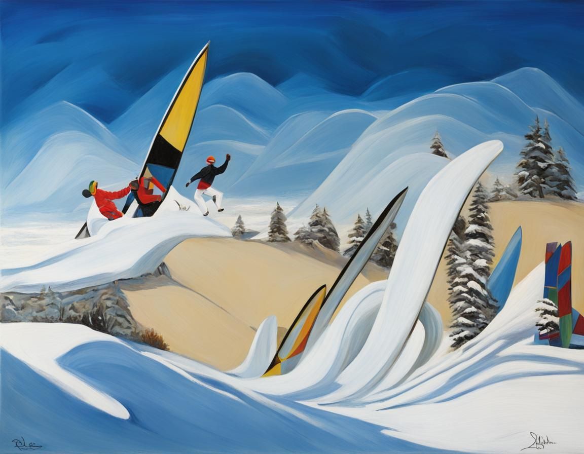 Surreal Snow Surfer in Picasso Style