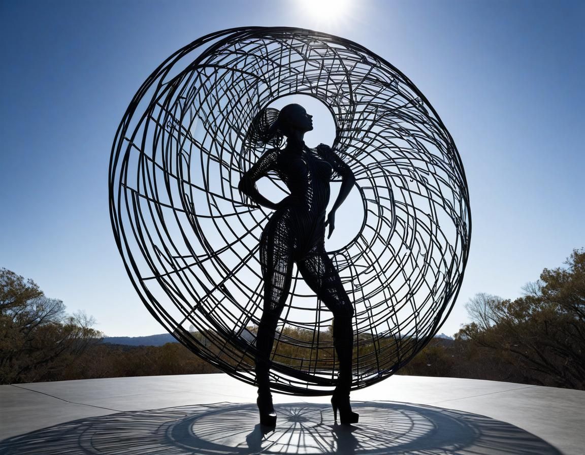 Dramatic Abstract Wireframe Yin-Yang Sculpture