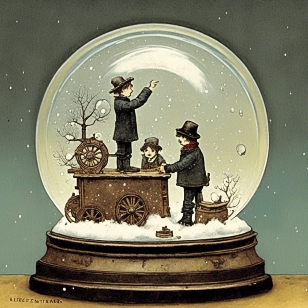 Surreal Winter Landscape in a Vortex of Shattered Snowglobe....