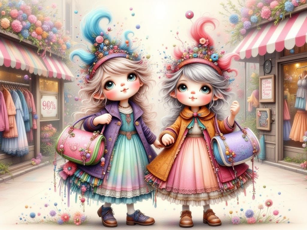 Whimsical Bohemian Grannies Shop Together in Colorful Waterc...
