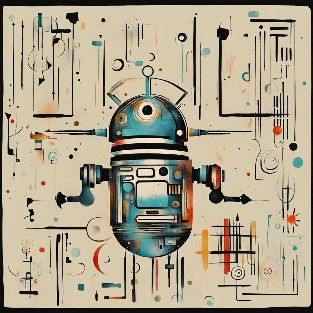 Whimsical Asemic Droid with Typographic Elements