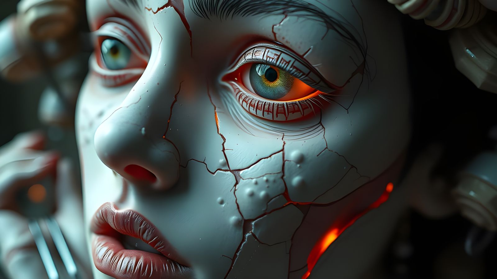 Surreal Broken Porcelain Face in Ultra Detail