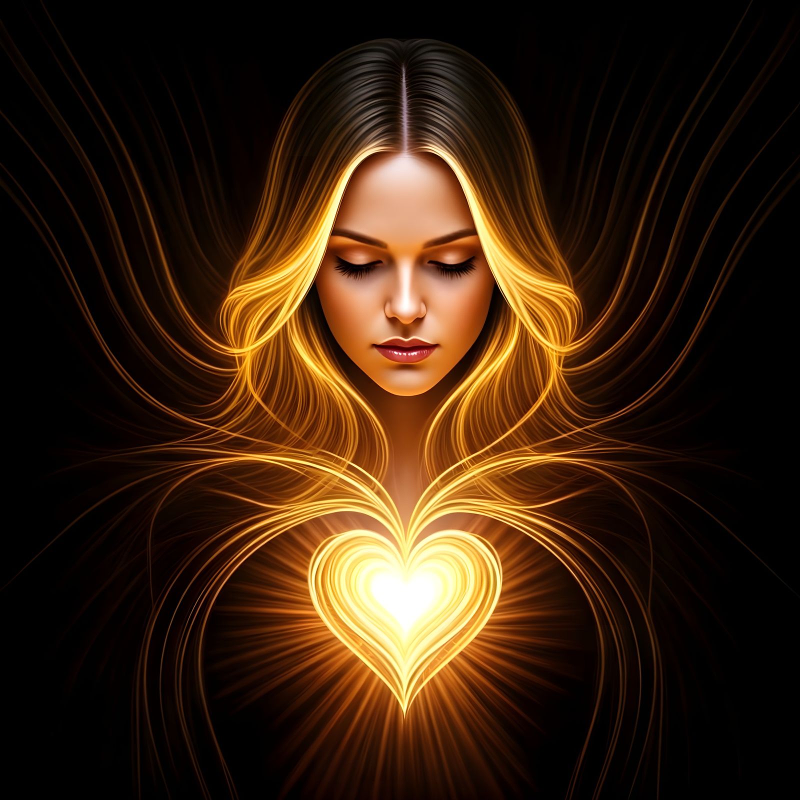 Surreal Portrait of a Woman with Radiant Heart