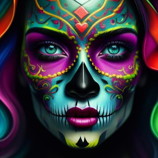 Vivid Sugar Skull in Día de Muertos Graffiti Art