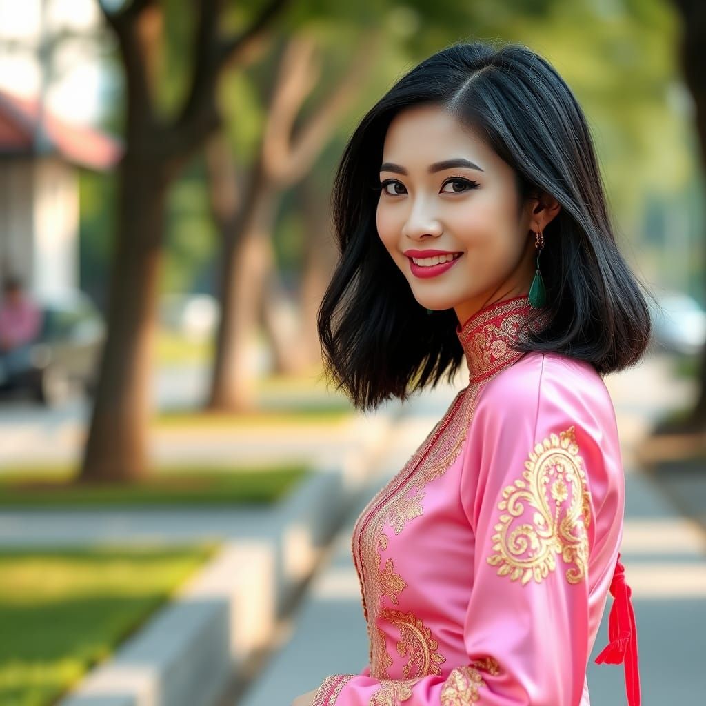 Asian Woman in Traditional Thai Dress Fashion Photo