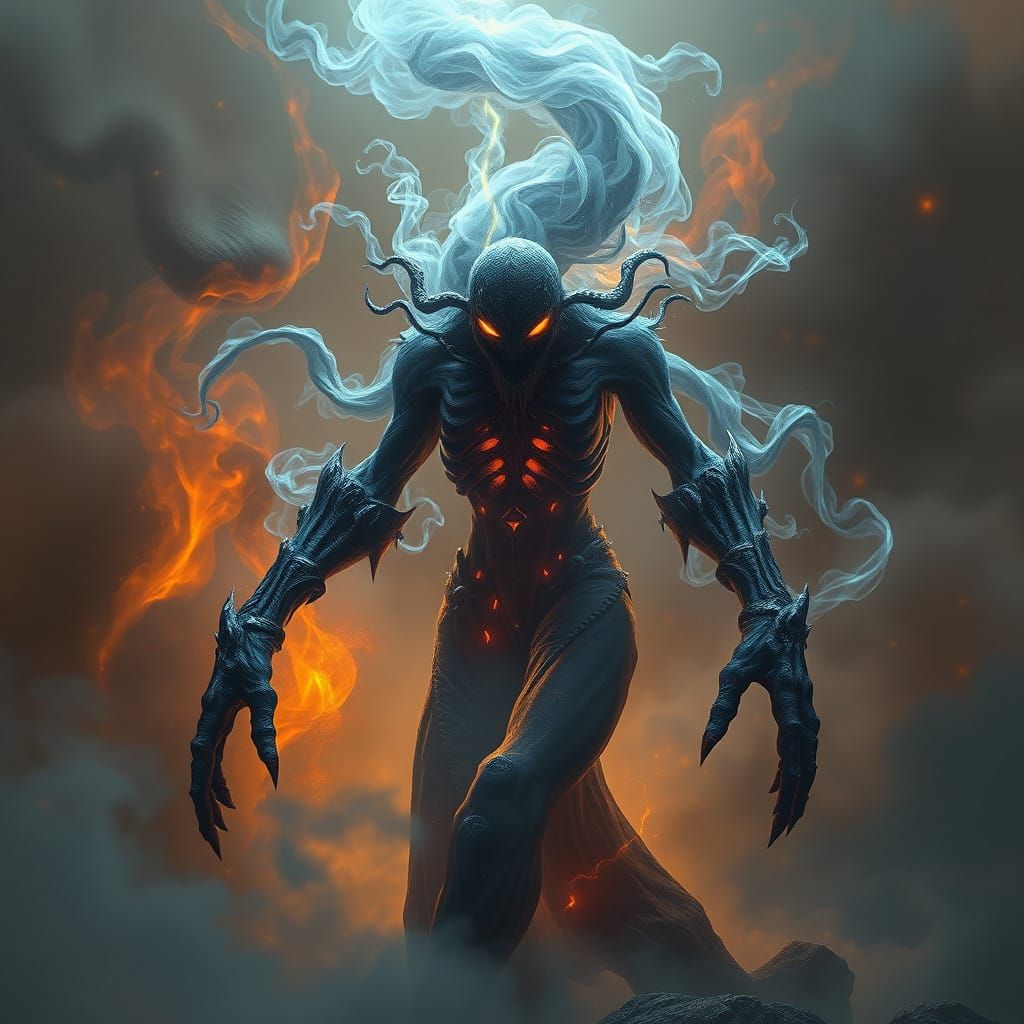 Ethereal Smoke Golem in Whimsical Fantasy Art Style