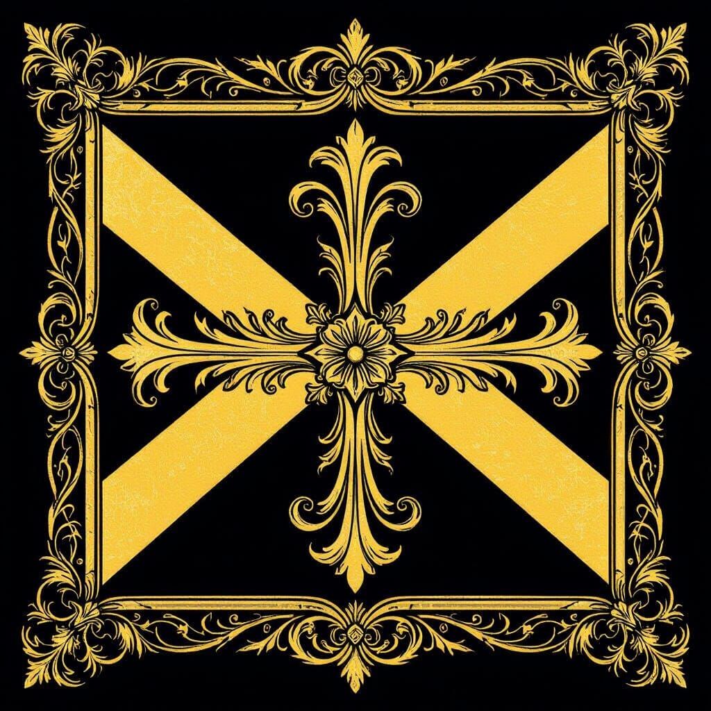Scottish Flag with Golden Cross in Art Nouveau Style