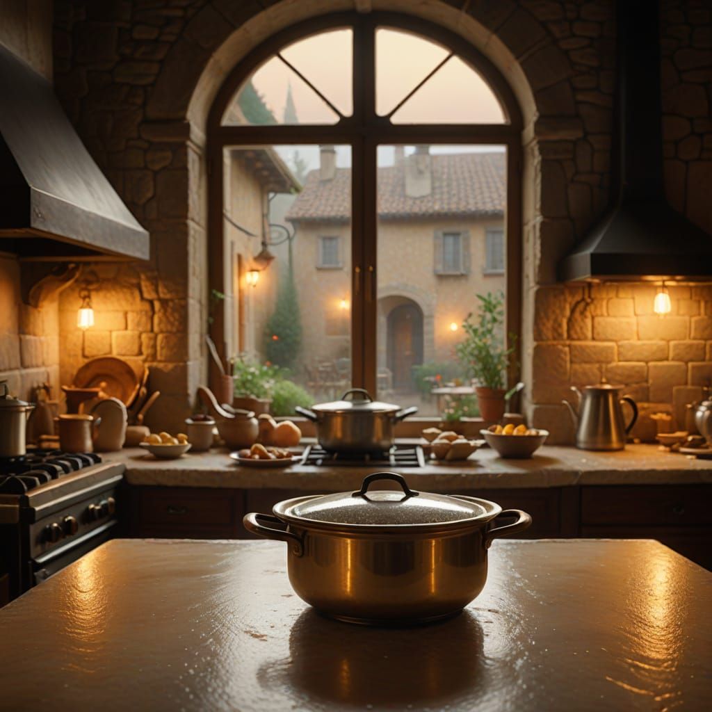 Renaissance Kitchen Scene Through Fogged Window