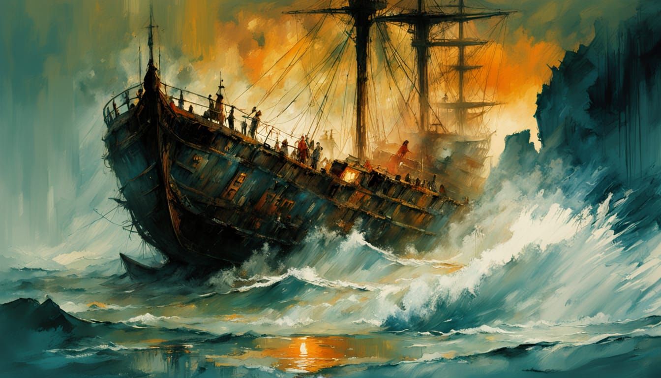 Shipwreck in Oasis Cave, Textured Paint Splatters