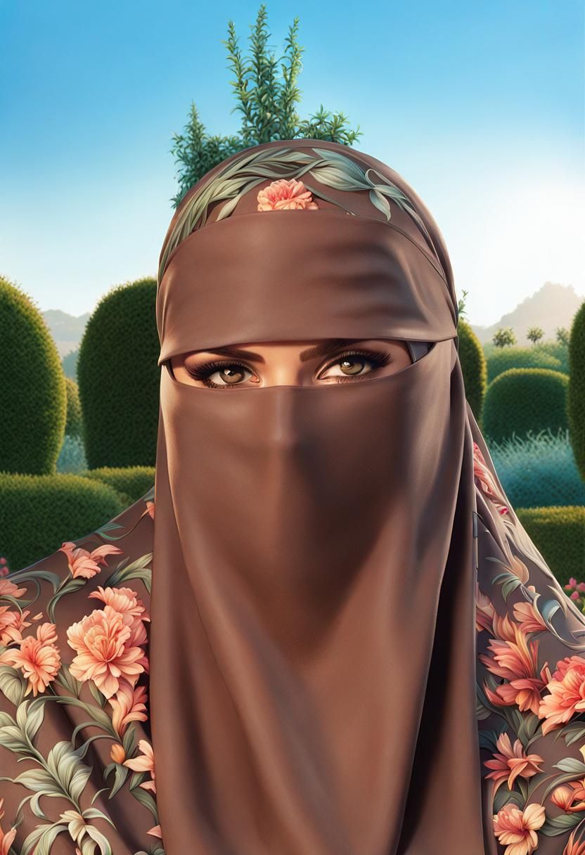 Niqab Woman Portrait in Color Burst Style