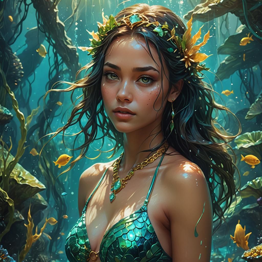 Underwater Girl Portrait in Dreamworks Animation Style