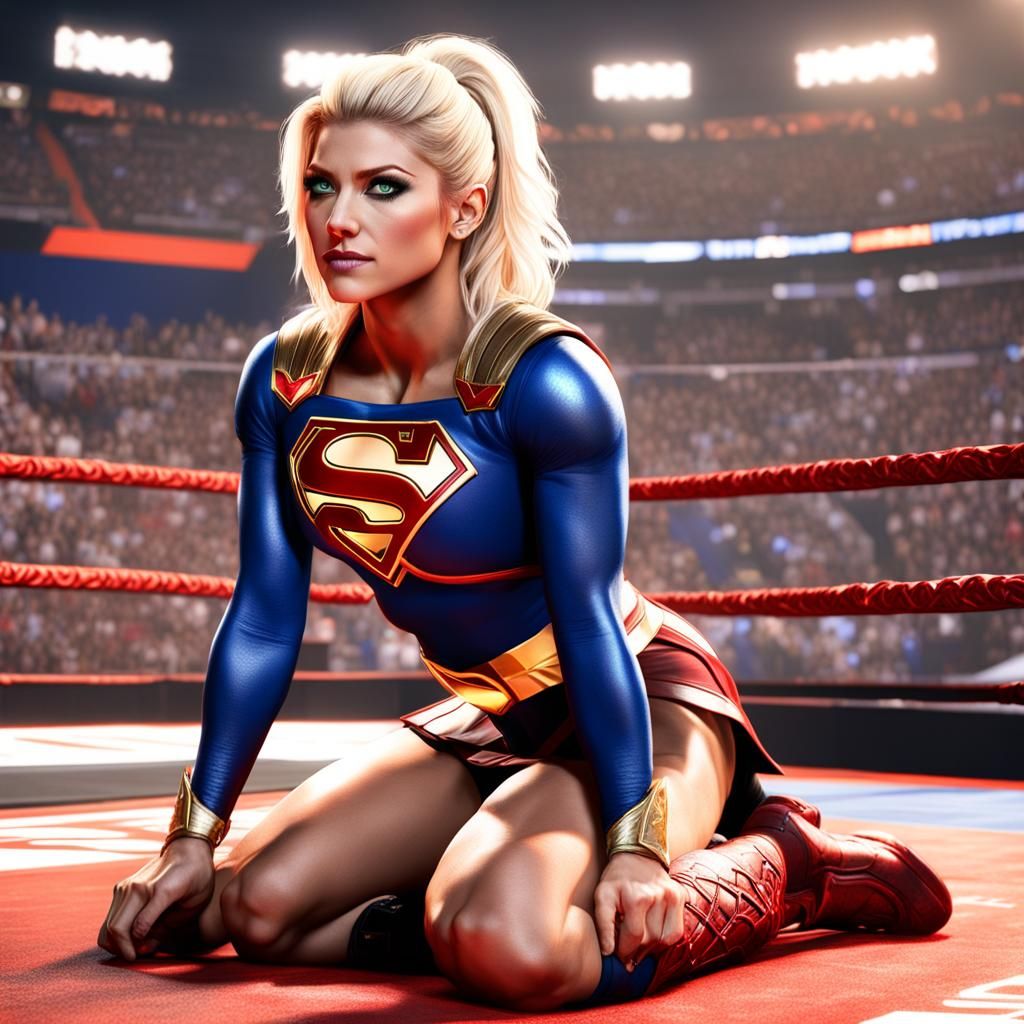 Alexa Bliss as Supergirl in WWE Ring: Detailed Digital Art