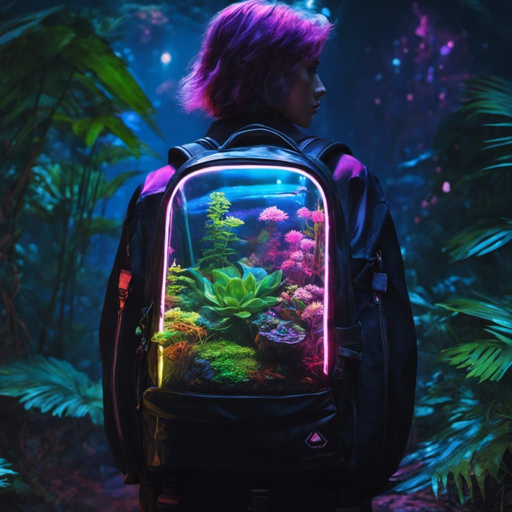 Futuristic Glowing Terrarium Backpack in Cyberpunk Style