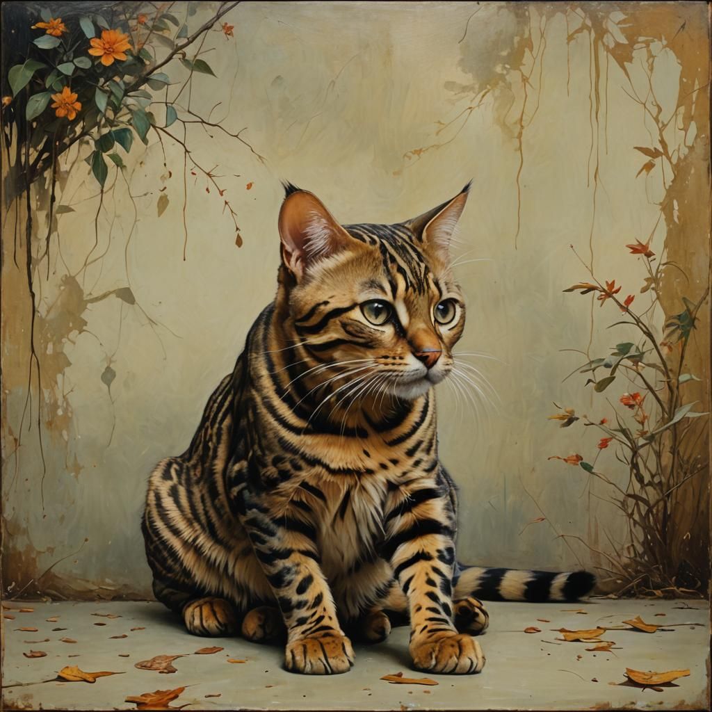 Bengal Cat Portrait as Oil Painting