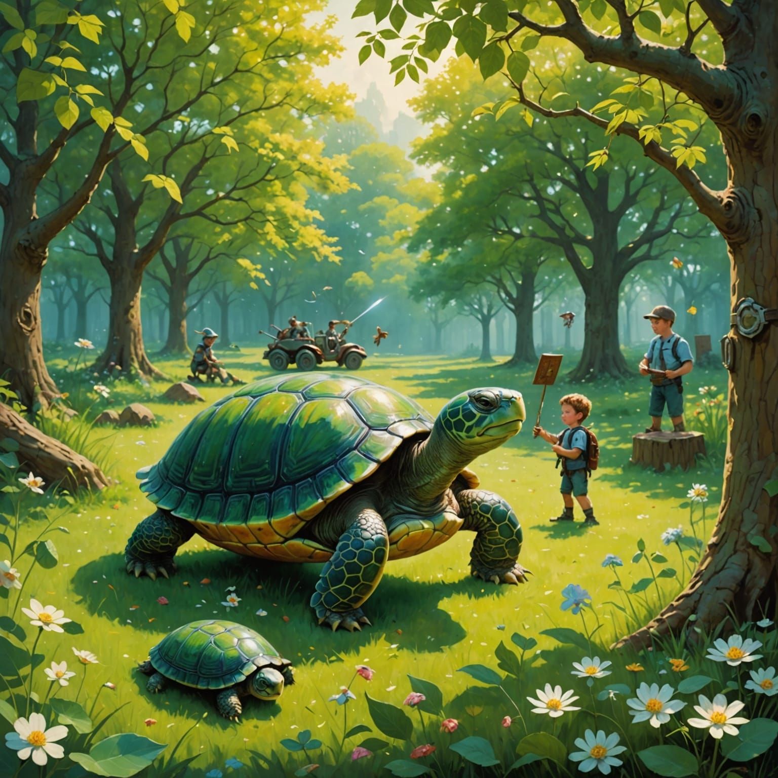 Heroic Turtle in Surreal Chestnut Grove