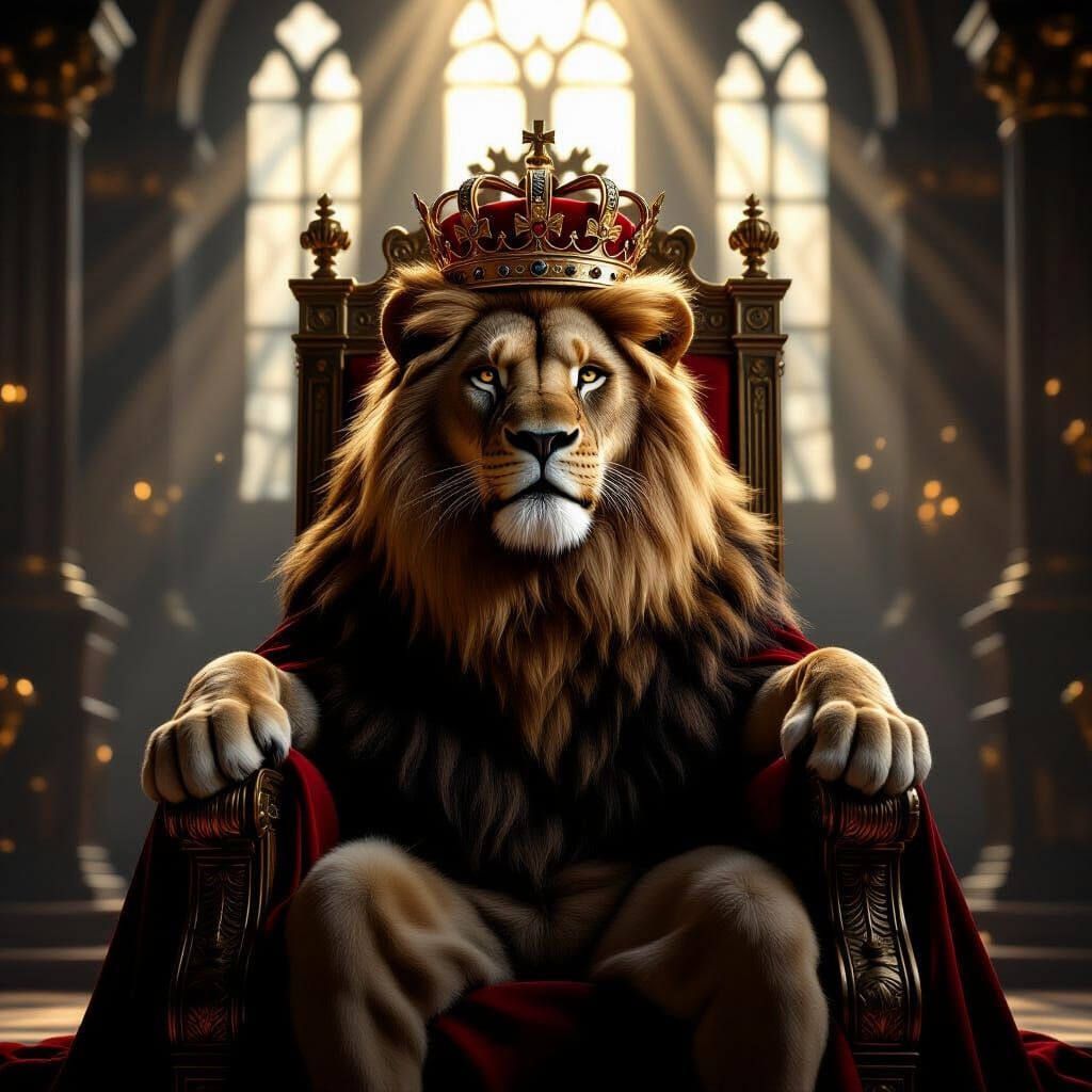 Majestic Lion King on Ornate Throne