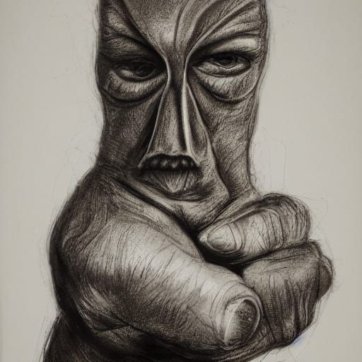 Hyper-Realistic Charcoal Puppet Portrait in Dramatic Chiaros...