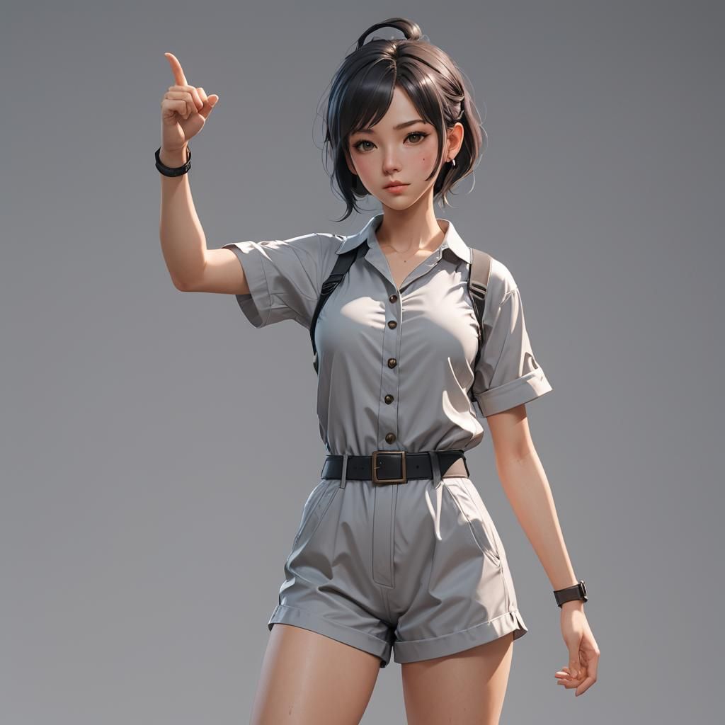 Woman in Romper: Detailed 3D Anime Art