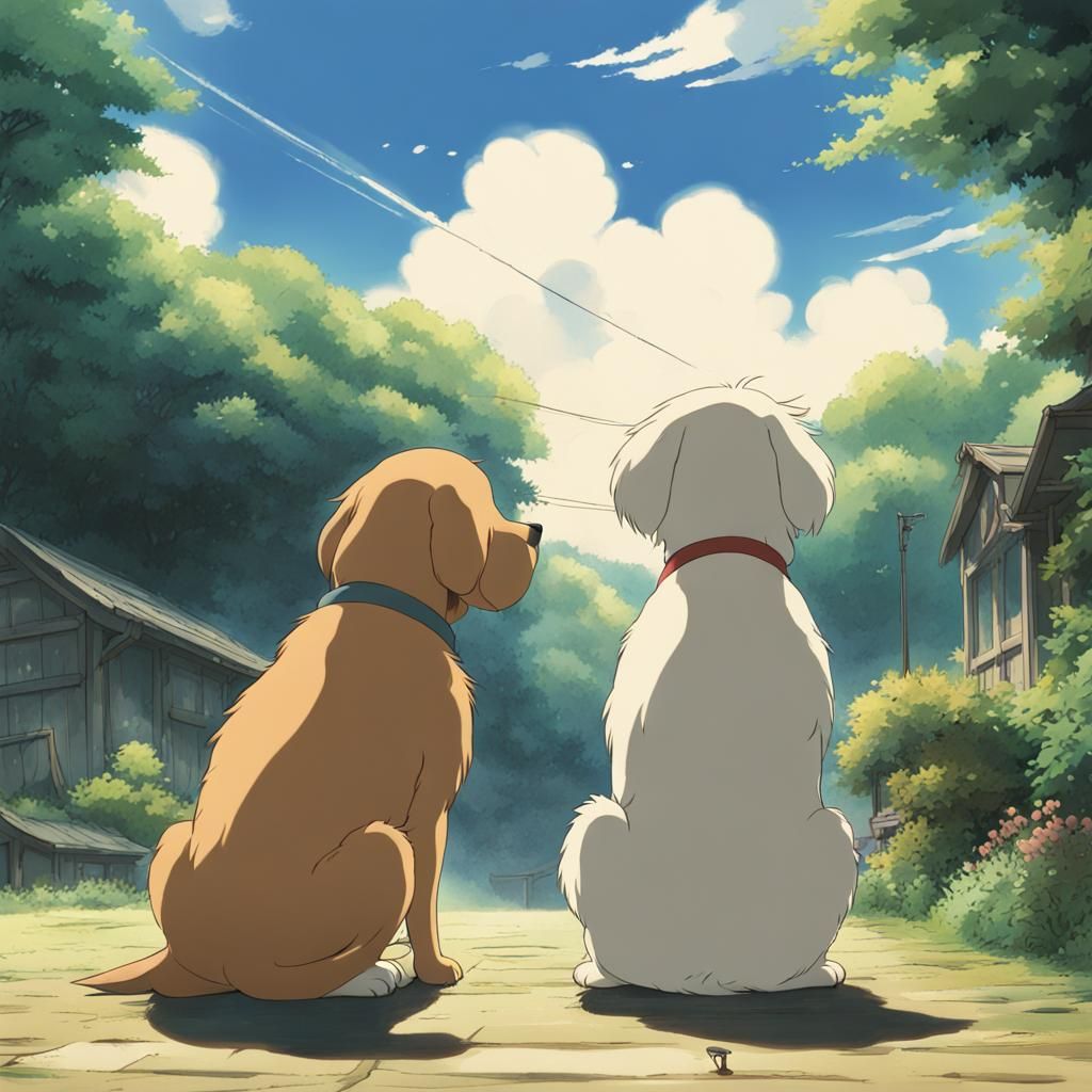 Cute Dog in Studio Ghibli Anime Style