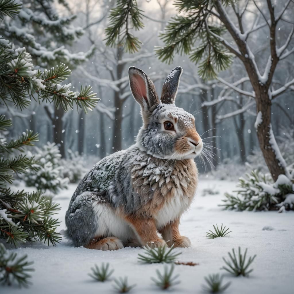 Snow Bunny in Winter Landscape, Matte Painting
