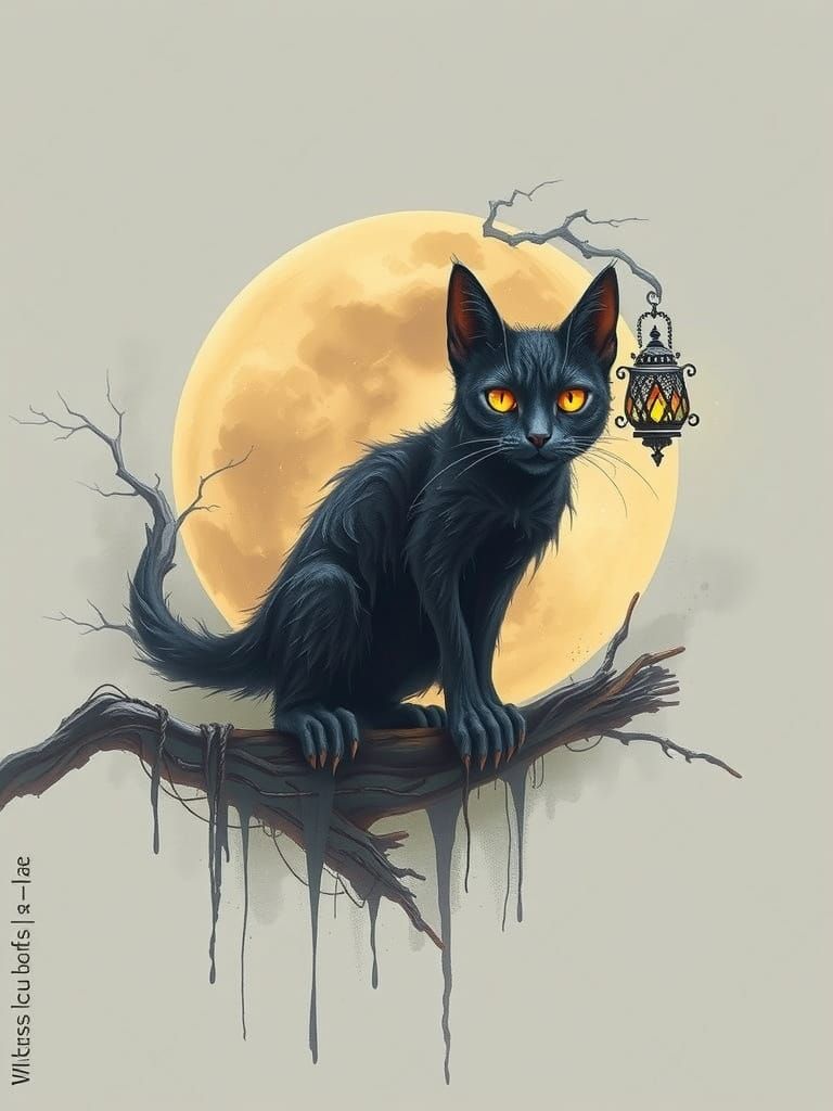 A sleek, elongated Shadow Lynx scrawny, cat, thin, with extremely long lean legs, with a wiry, dripping, inky black coat...