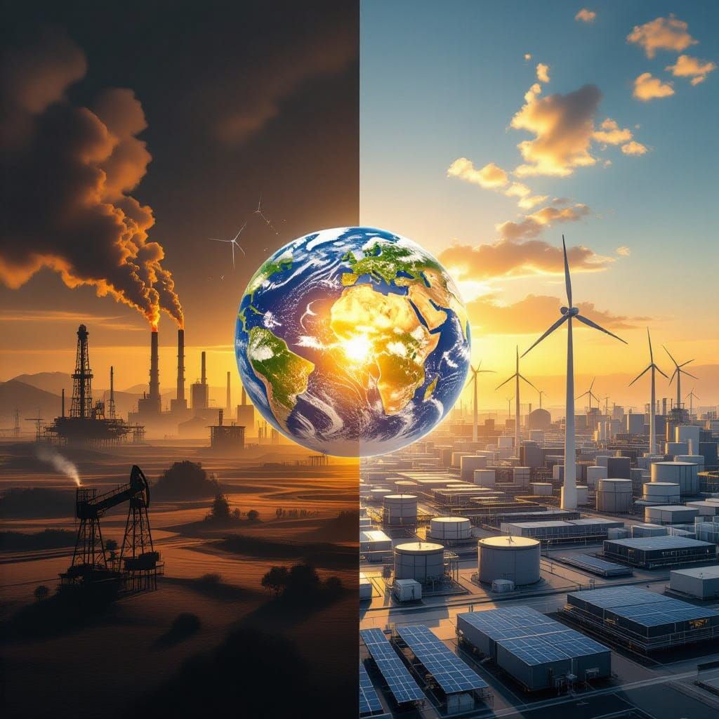 Earth's Energy Shift: Fossil Fuels to Renewables Panorama