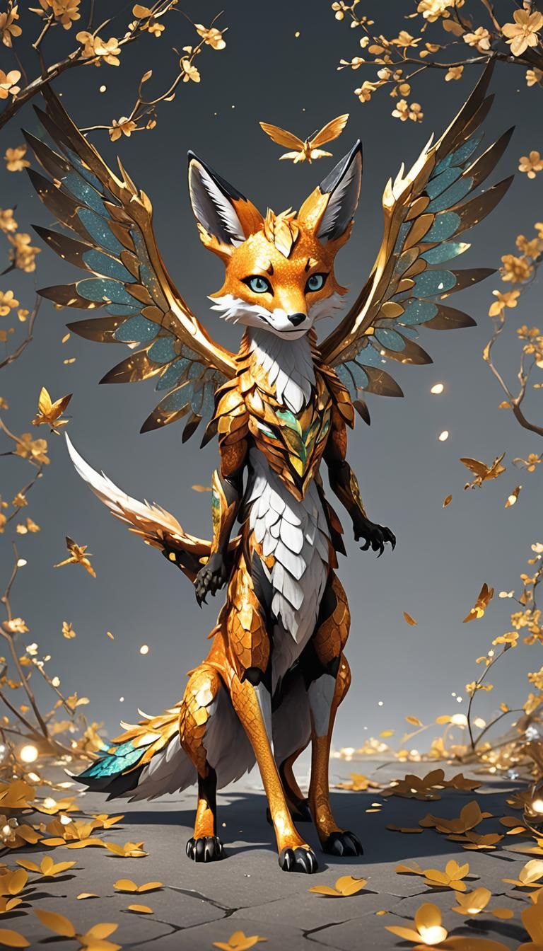 Dragon-Winged Fox: Anime-Inspired 3D Art