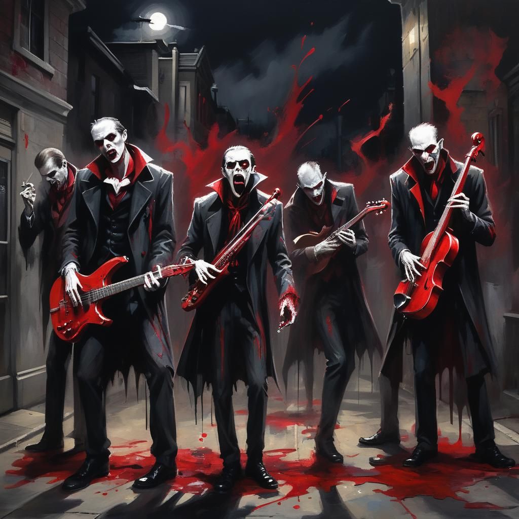 Vampires' Expressionist Street Art in Chiaroscuro Style